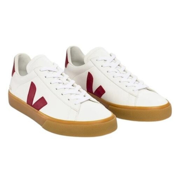 Veja Shoes - Veja White Sneakers with Burgundy V and Gum Sole